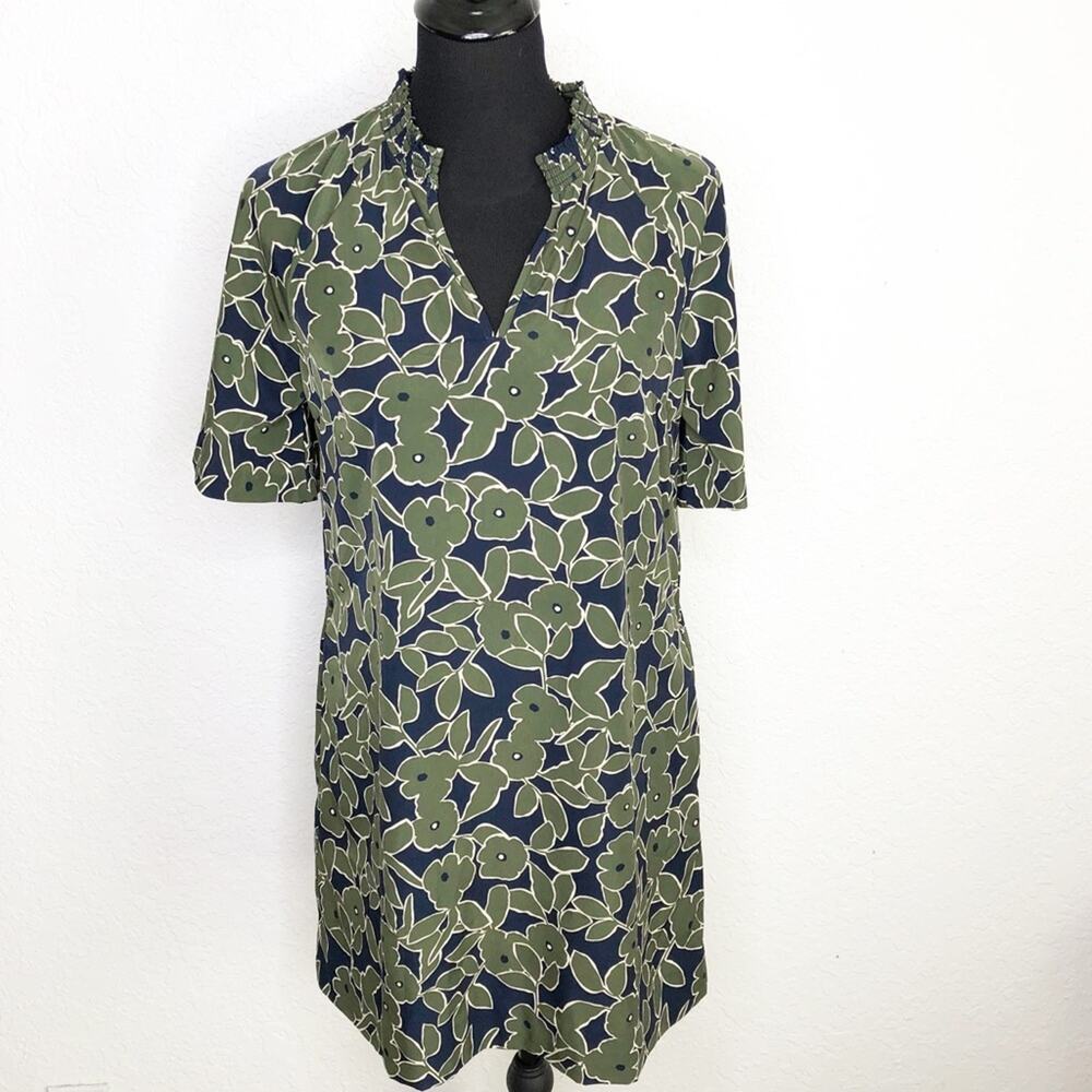 Banana Republic olive green navy blue floral v neck shift dress size 6